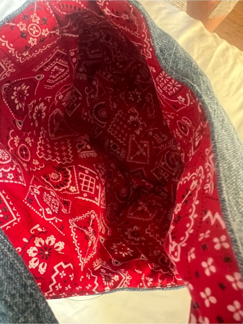 Upcycled Denim Hobo Bag | Bandana Lined Handmade